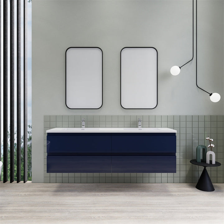 Magpie Floating Vanity in High Gloss Blue (24-84 inches)