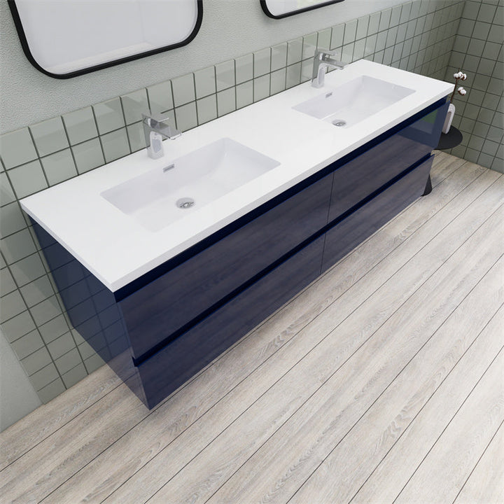 Magpie Floating Vanity in High Gloss Blue (24-84 inches)
