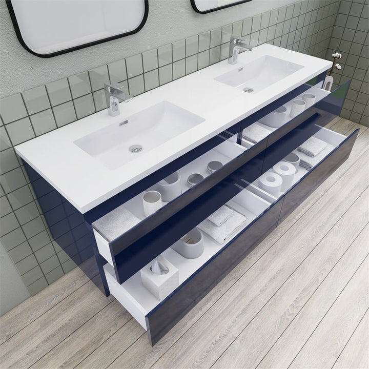 Magpie Floating Vanity in High Gloss Blue (24-84 inches)
