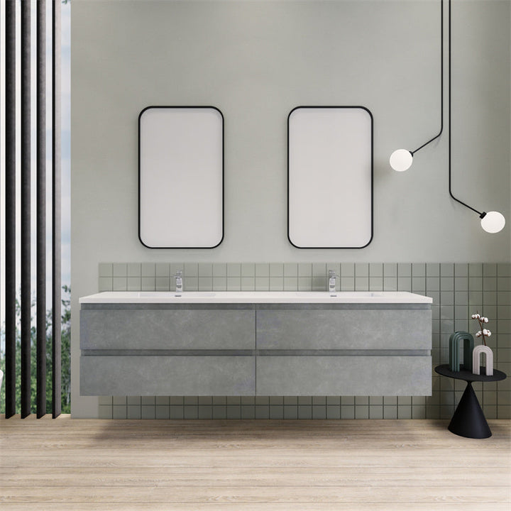 84" Double Sink Magpie Floating Vanity in Cement Gray