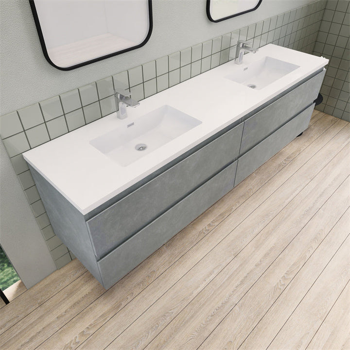 84" Double Sink Magpie Floating Vanity in Cement Gray