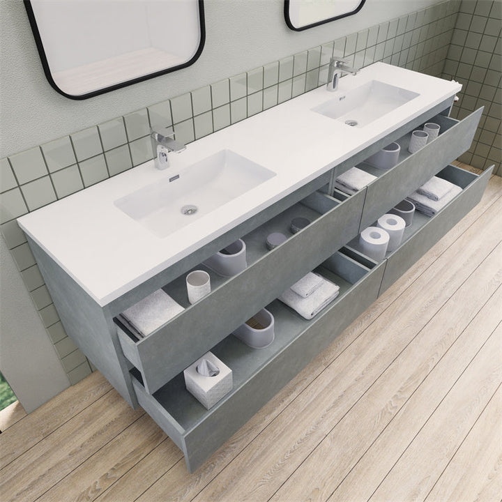 84" Double Sink Magpie Floating Vanity in Cement Gray
