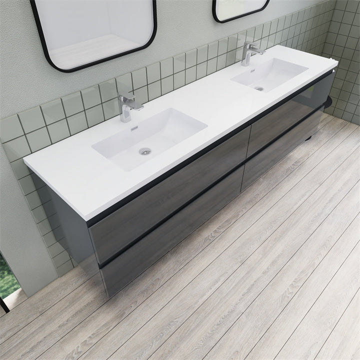 Magpie Floating Vanity in High Gloss Gray (24-84 inches)
