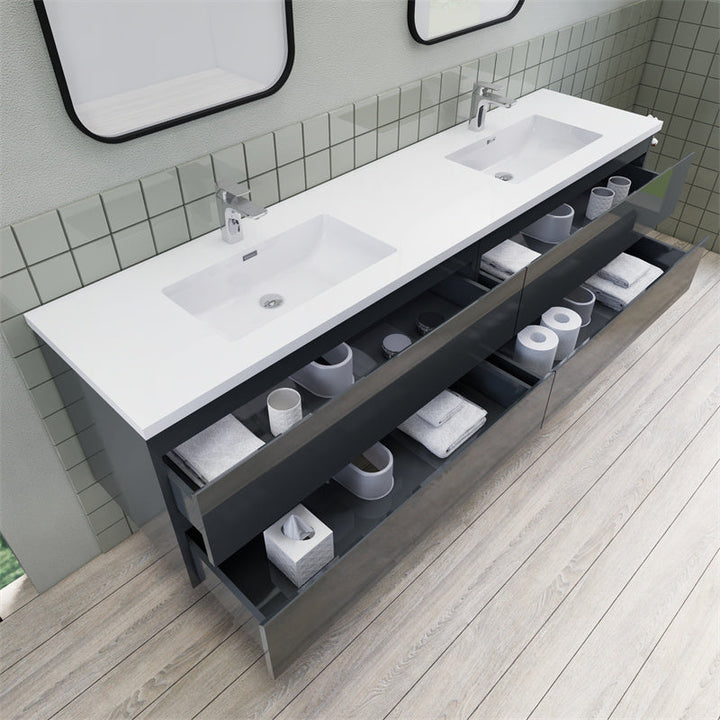 Magpie Floating Vanity in High Gloss Gray (24-84 inches)