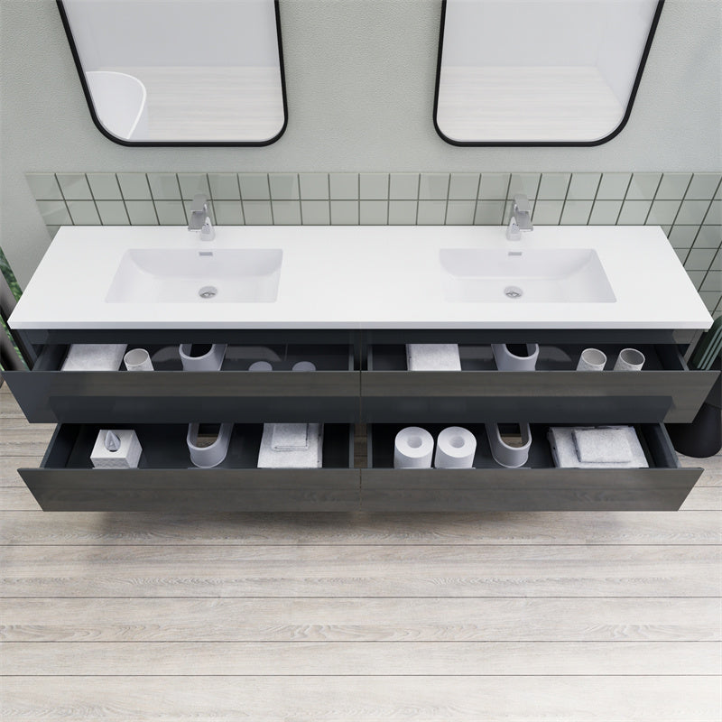 Magpie Floating Vanity in High Gloss Gray (24-84 inches)