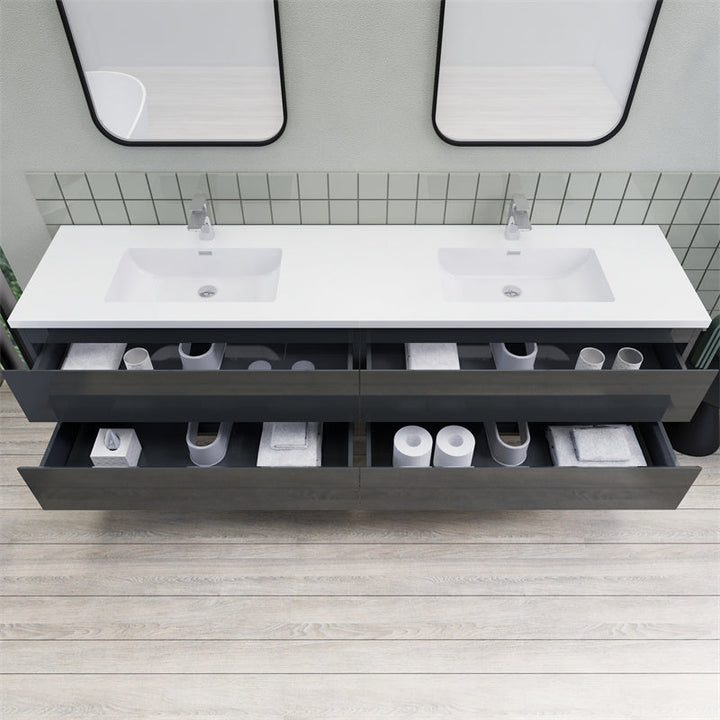 Magpie Floating Vanity in High Gloss Gray (24-84 inches)