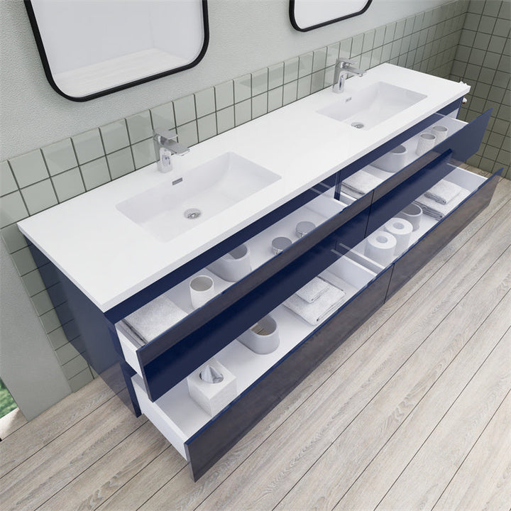 Magpie Floating Vanity in High Gloss Blue (24-84 inches)