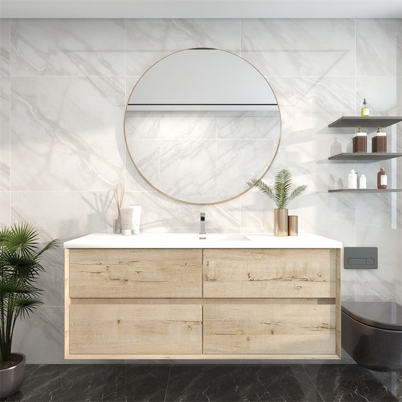 60" Single Sink Pacifica Floating Vanity in Light Oak