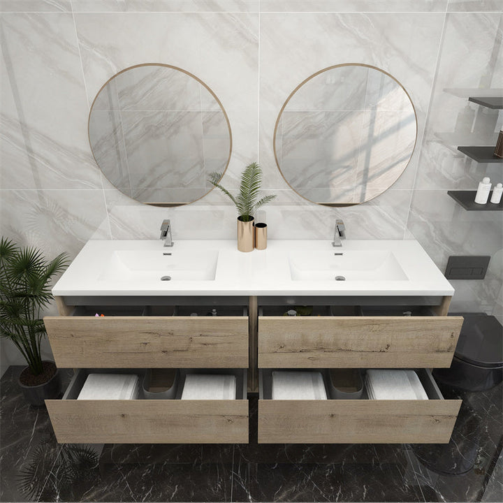 72" Double Sink Pacifica Floating Vanity in Light Oak