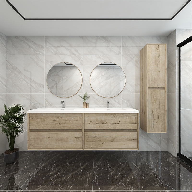 72" Double Sink Pacifica Floating Vanity in Light Oak