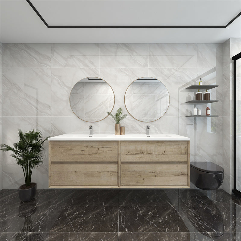 72" Double Sink Pacifica Floating Vanity in Light Oak