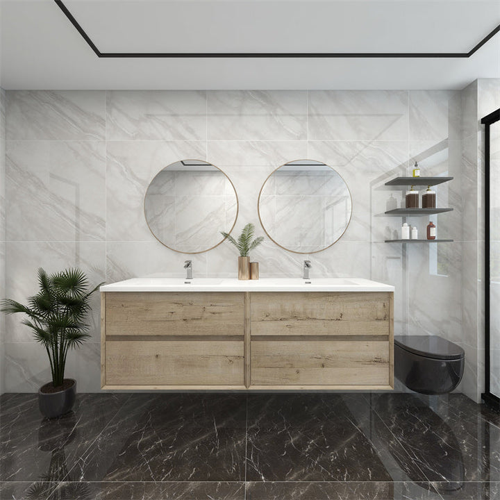 72" Double Sink Pacifica Floating Vanity in Light Oak