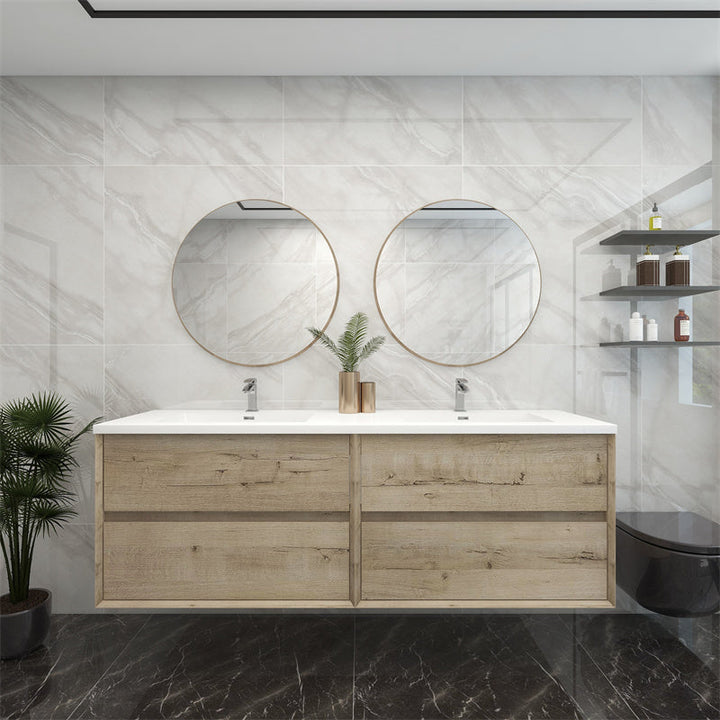 72" Double Sink Pacifica Floating Vanity in Light Oak