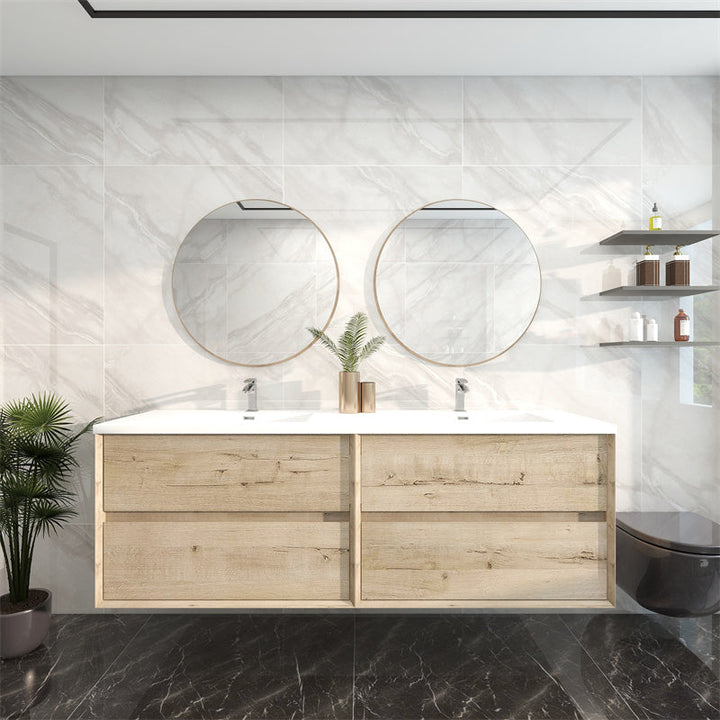 72" Double Sink Pacifica Floating Vanity in Light Oak