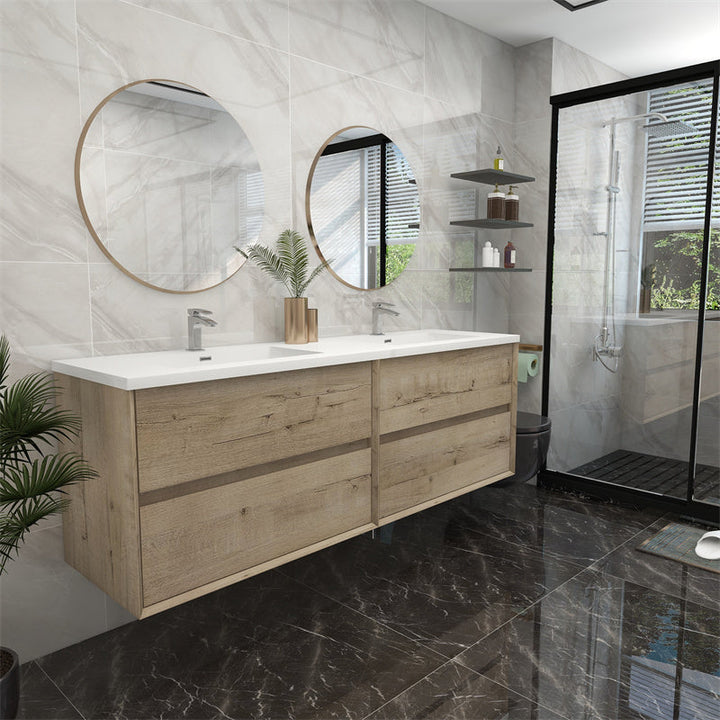 72" Double Sink Pacifica Floating Vanity in Light Oak