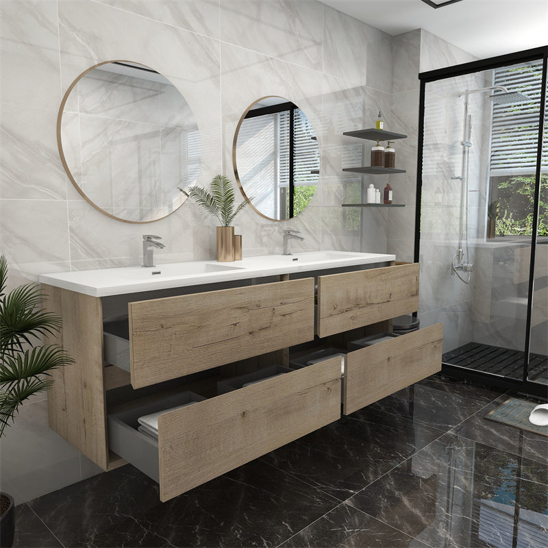 72" Double Sink Pacifica Floating Vanity in Light Oak