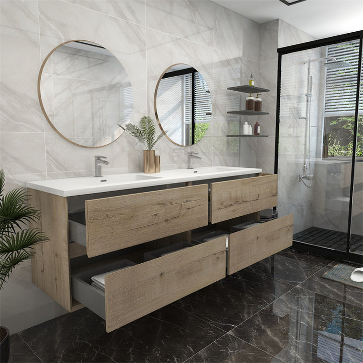 72" Double Sink Pacifica Floating Vanity in Light Oak
