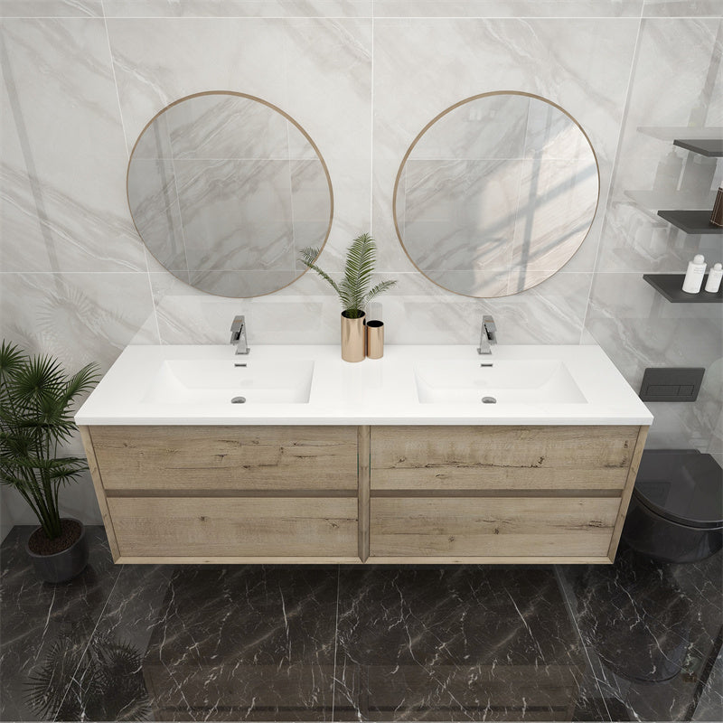 72" Double Sink Pacifica Floating Vanity in Light Oak