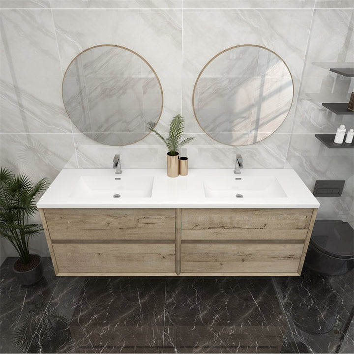 72" Double Sink Pacifica Floating Vanity in Light Oak