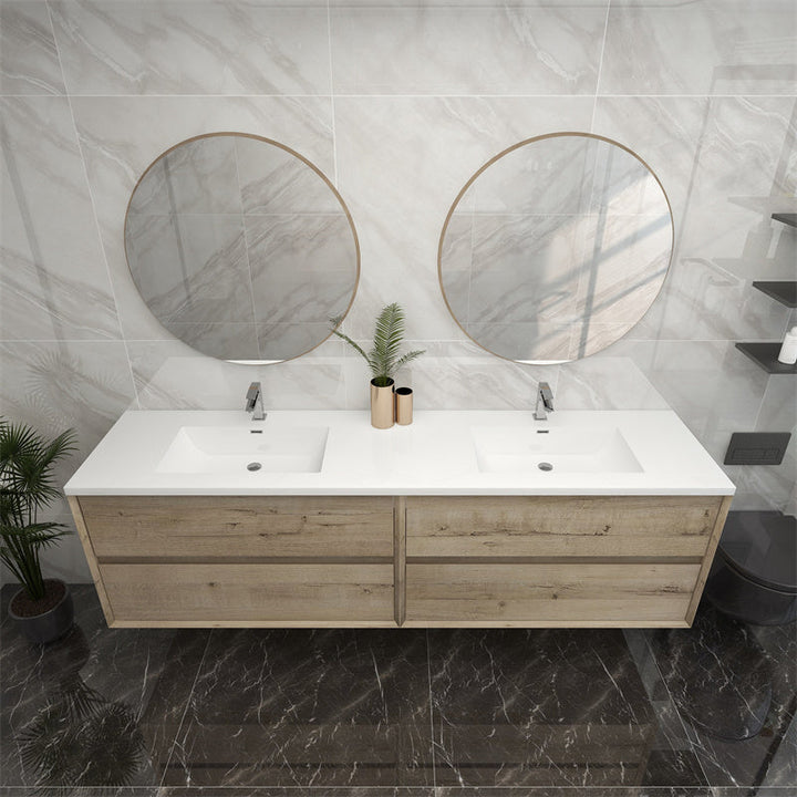84" Double Sink Pacifica Floating Vanity in Light Oak