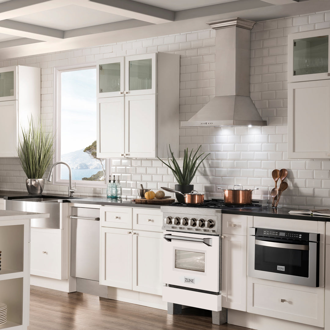 ZLINE 24" 2.8 cu. ft. Dual Fuel Range with Gas Stove and Electric Oven in Fingerprint Resistant Stainless Steel and White Matte Door (RAS-WM-24)