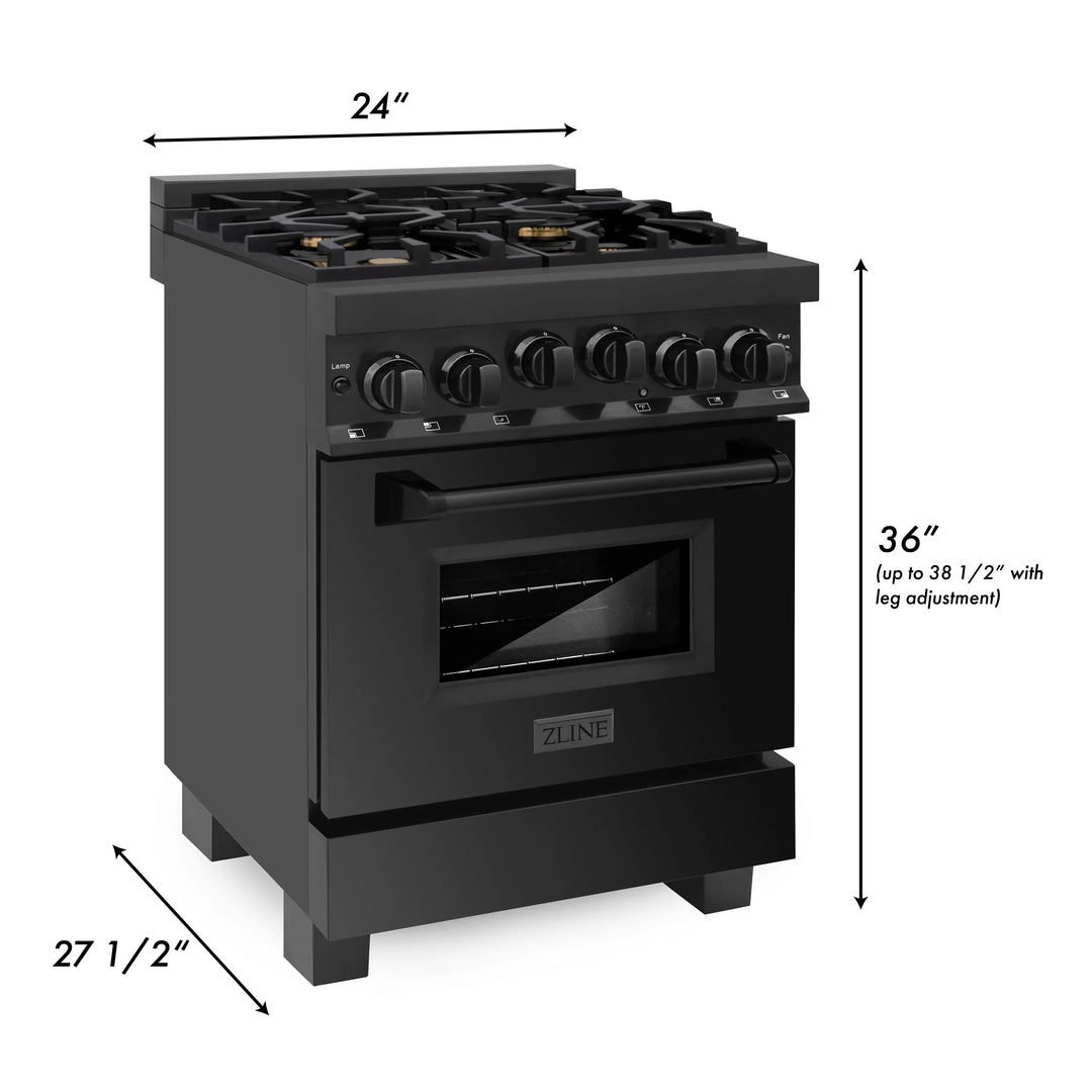 ZLINE 24" 2.8 cu. ft. Range with Gas Stove and Gas Oven in Black Stainless Steel (RGB-24)