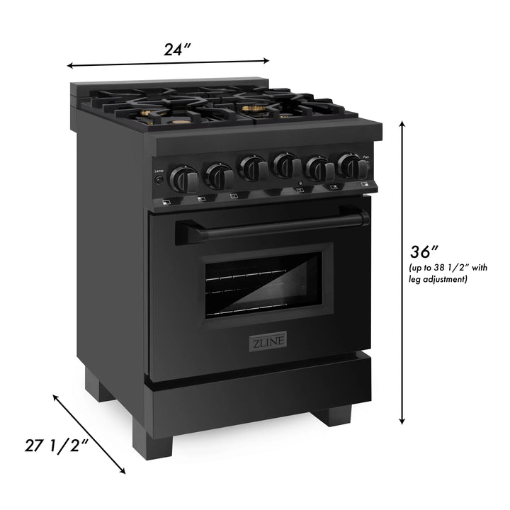 ZLINE 24" 2.8 cu. ft. Range with Gas Stove and Gas Oven in Black Stainless Steel (RGB-24)