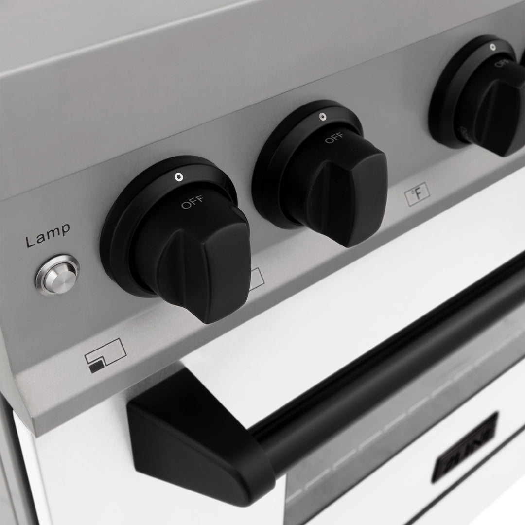 ZLINE 30" 4.0 cu. ft. Dual Fuel Range with Gas Stove and Electric Oven in Stainless Steel with White Matte Door and Accents (RAZ-WM-30-MB)