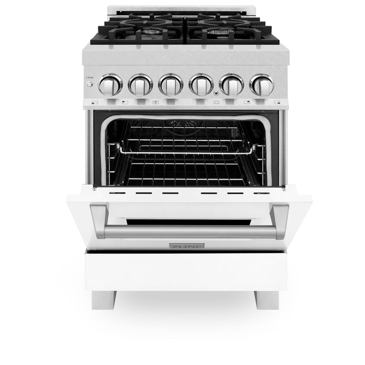 ZLINE 24" 2.8 cu. ft. Dual Fuel Range with Gas Stove and Electric Oven in Fingerprint Resistant Stainless Steel and White Matte Door (RAS-WM-24)