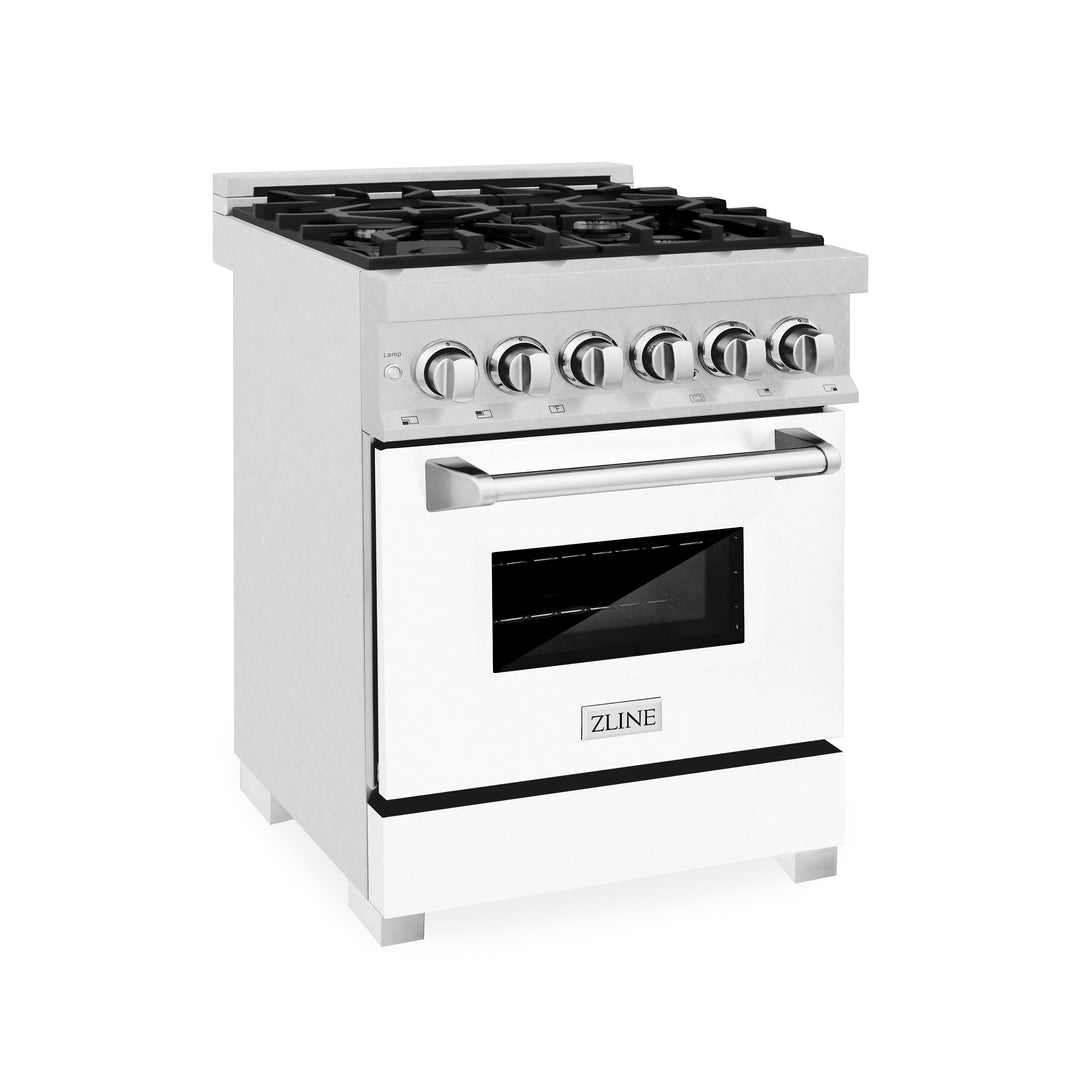 ZLINE 24" 2.8 cu. ft. Dual Fuel Range with Gas Stove and Electric Oven in Fingerprint Resistant Stainless Steel and White Matte Door (RAS-WM-24)