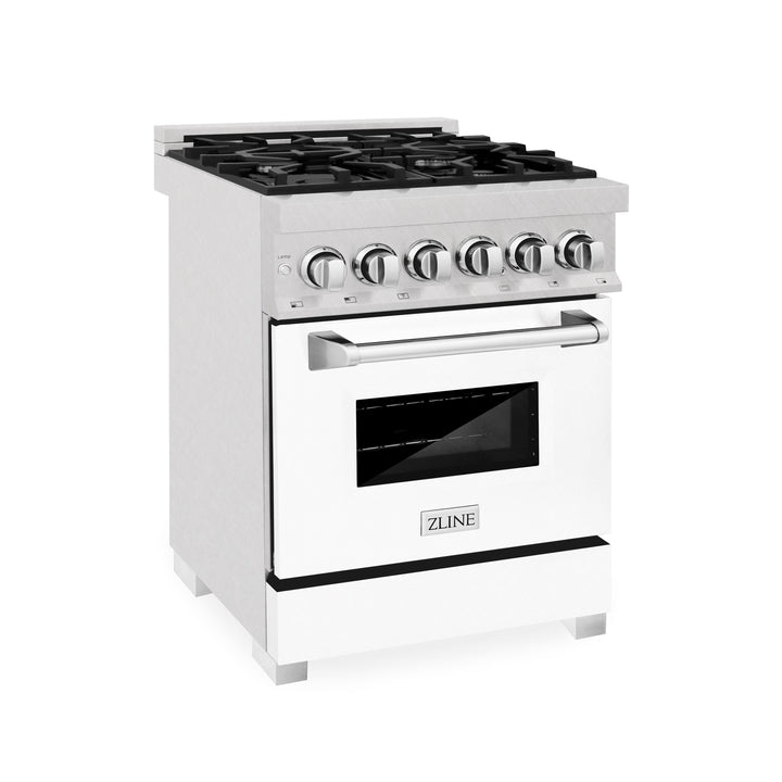 ZLINE 24" 2.8 cu. ft. Dual Fuel Range with Gas Stove and Electric Oven in Fingerprint Resistant Stainless Steel and White Matte Door (RAS-WM-24)