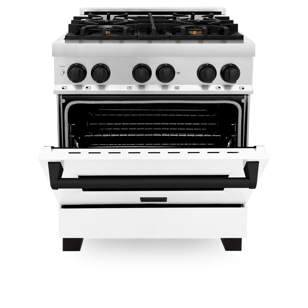 ZLINE 30" 4.0 cu. ft. Dual Fuel Range with Gas Stove and Electric Oven in Stainless Steel with White Matte Door and Accents (RAZ-WM-30-MB)