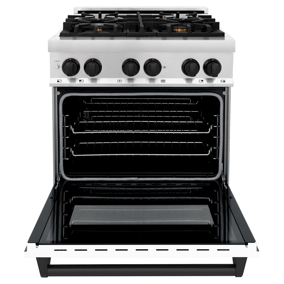ZLINE 30" 4.0 cu. ft. Dual Fuel Range with Gas Stove and Electric Oven in Stainless Steel with White Matte Door and Accents (RAZ-WM-30-MB)