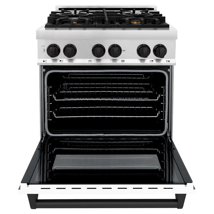 ZLINE 30" 4.0 cu. ft. Dual Fuel Range with Gas Stove and Electric Oven in Stainless Steel with White Matte Door and Accents (RAZ-WM-30-MB)