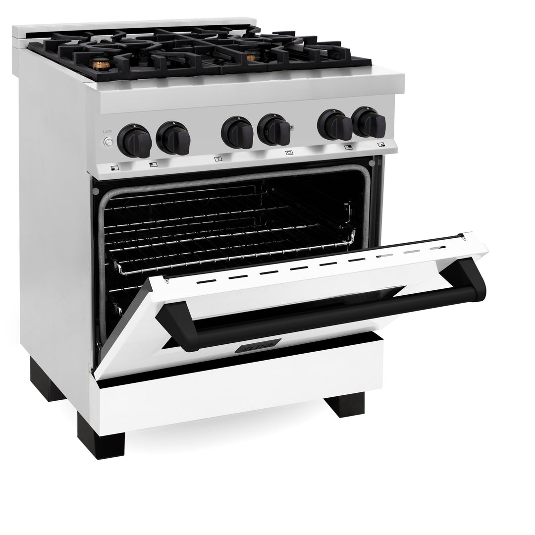 ZLINE 30" 4.0 cu. ft. Dual Fuel Range with Gas Stove and Electric Oven in Stainless Steel with White Matte Door and Accents (RAZ-WM-30-MB)