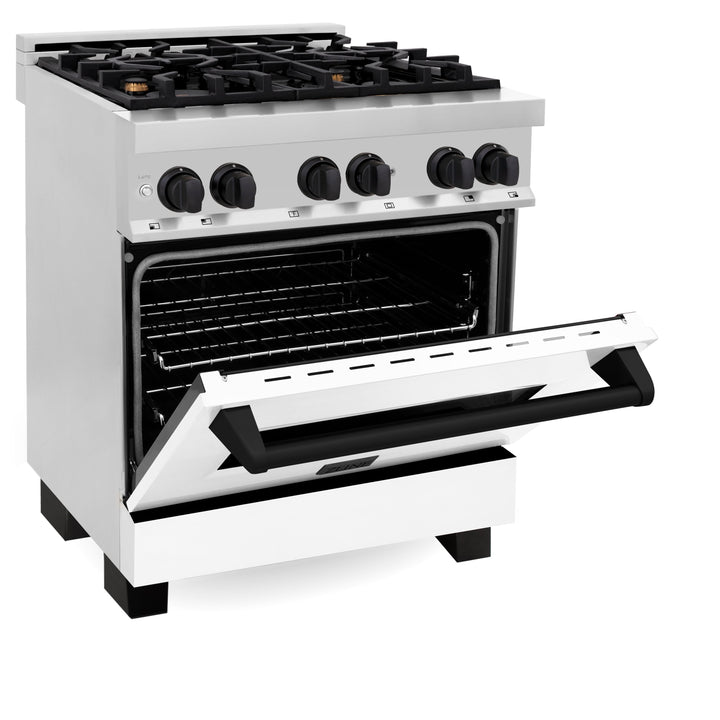 ZLINE 30" 4.0 cu. ft. Dual Fuel Range with Gas Stove and Electric Oven in Stainless Steel with White Matte Door and Accents (RAZ-WM-30-MB)