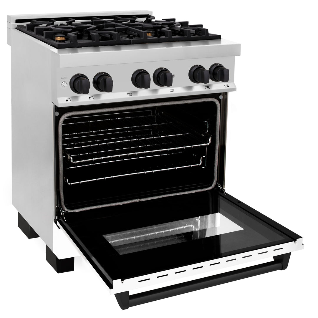 ZLINE 30" 4.0 cu. ft. Dual Fuel Range with Gas Stove and Electric Oven in Stainless Steel with White Matte Door and Accents (RAZ-WM-30-MB)