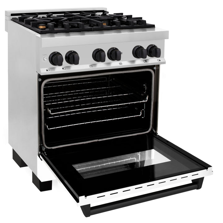 ZLINE 30" 4.0 cu. ft. Dual Fuel Range with Gas Stove and Electric Oven in Stainless Steel with White Matte Door and Accents (RAZ-WM-30-MB)