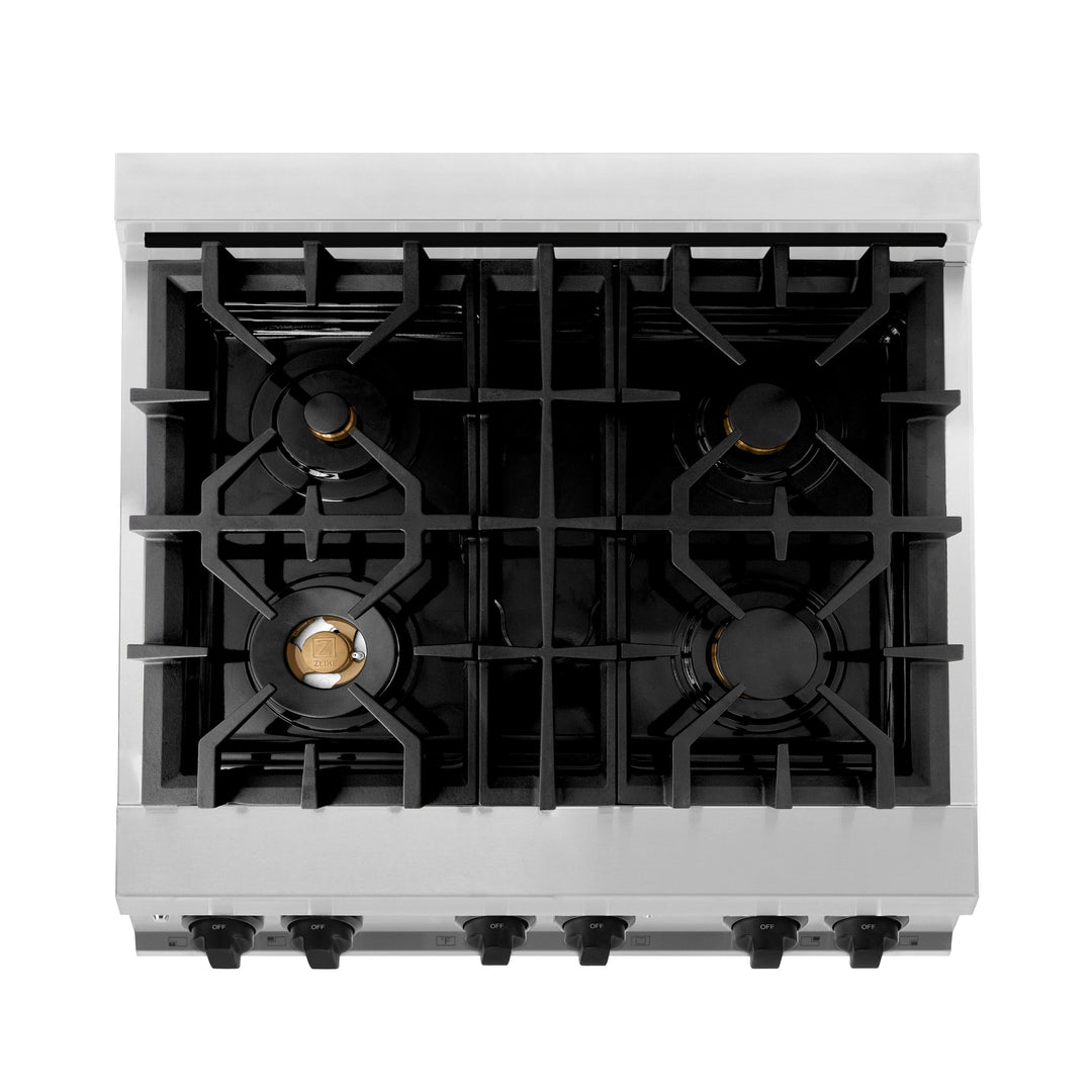 ZLINE 30" 4.0 cu. ft. Dual Fuel Range with Gas Stove and Electric Oven in Stainless Steel with White Matte Door and Accents (RAZ-WM-30-MB)