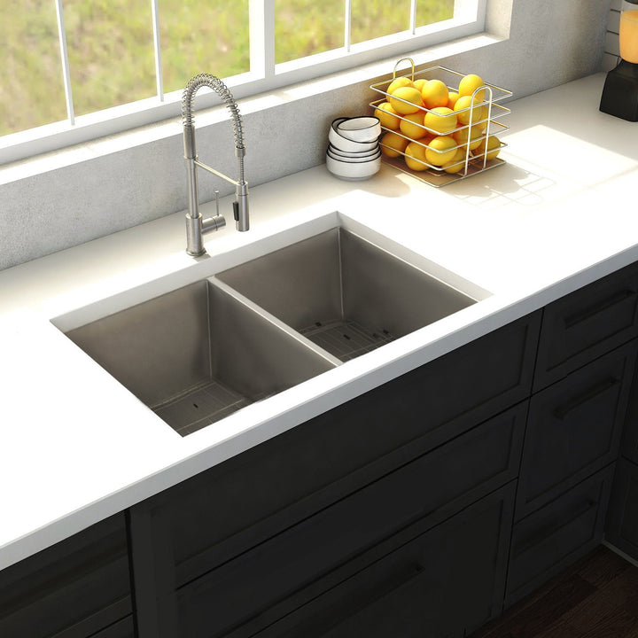 ZLINE Anton 33 Inch Undermount Double Bowl Sink in DuraSnow® Stainless Steel (SR50D-33S)