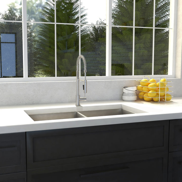 ZLINE Anton 36 Inch Undermount Double Bowl Sink in DuraSnow® Stainless Steel (SR50D-36S)
