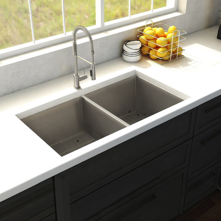 ZLINE Anton 36 Inch Undermount Double Bowl Sink in DuraSnow® Stainless Steel (SR50D-36S)