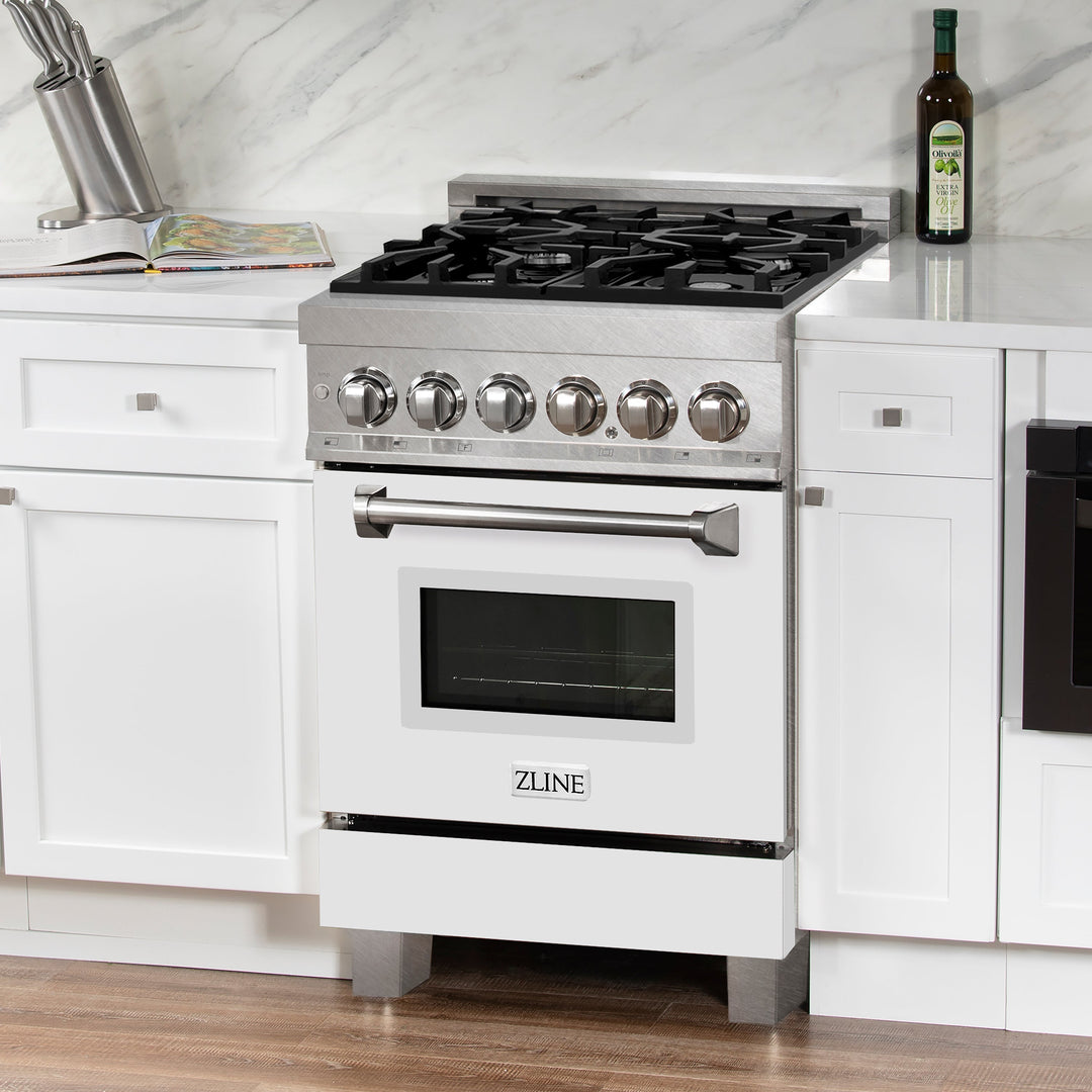 ZLINE 24" 2.8 cu. ft. Dual Fuel Range with Gas Stove and Electric Oven in Fingerprint Resistant Stainless Steel and White Matte Door (RAS-WM-24)